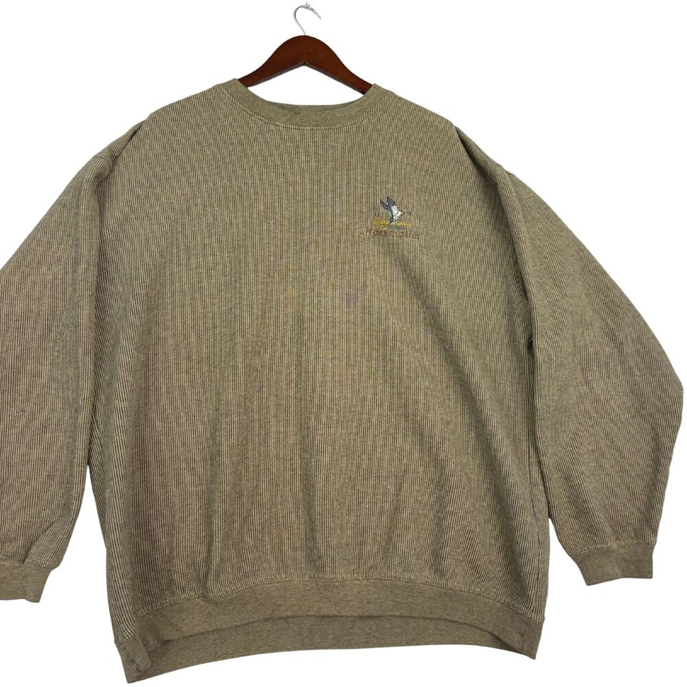 LA Loving Embroidered Duck Crewneck Sweatshirt Mens XL Tan Brown Cotton Blend